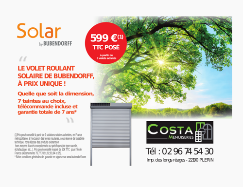 Promotion Solar By Bubendorff : Volet Roulant Solaire